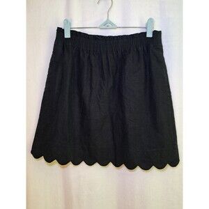 J. Crew Size 4 Pull On Skirt Elastic Waist Scalloped Hem Linen Cotton Black
